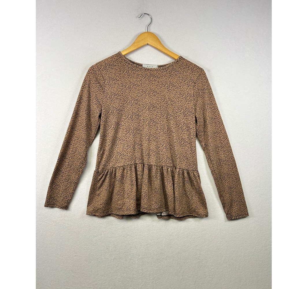 Gaze Women's Leopard Print Long Sleeve Peplum Top Size S